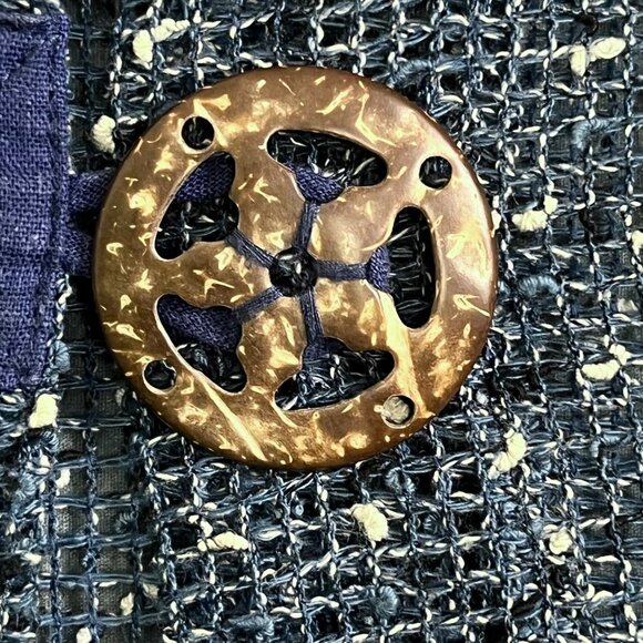 Kaktus Womens Open Weave Blue  Cream Button Down V Neck Top Size Large - Picture 4 of 8